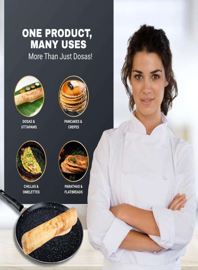 برايت مقلاة دوسا تاوا غير لاصقة من برايت، مقاومة للخدش والتآكل، طلاء متين غير لاصق | مقبض مقاوم للحرارة | تتضمن ملعقة مسطحة وليفة تنظيف (القطر - 250 مم) - Image 4